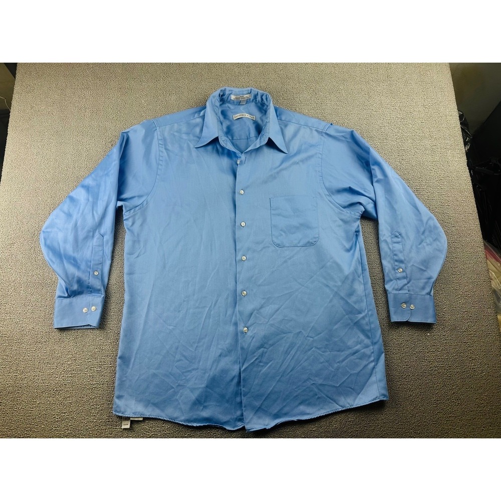 Geoffrey Beene Button-Down Shirt Men L 16.5 32/33 Blue USA Made Preppy Office
